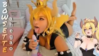 Sweet Bowsette cosplay skank playing hard with her sex machine ahegao and bad dragon oral sex