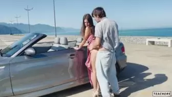 Thin chick gave herself to a rich dude on the coast for a cabriolet