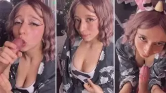 TikTok Bitch Lick Schlong And Get Sperm On Her Face / POINT OF VIEW Oral sex - CyberlyCrush