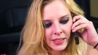 College Blonde BabeTalk on Phone with Bf While Swallowing Producers Dong