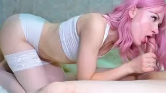 Pink Haired Whore Sensual Swallowing Dong BF until Sperm in Mouth