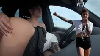 SELF PERSPECTIVE: Pantyless YOUNGSTER SWALLOWS DICK for a ride / hitch-hiking without underpants