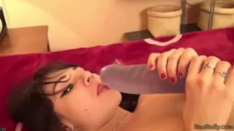 Emo Emily playing with snatch with Humongous Dildo