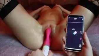 Rabbit vibrator control Nora. Load moaning cumming. Lubed snatch