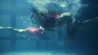 Lesbians and solo bitches make out underwater