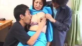 Japanese youngster cohersed into wild threeway fuck