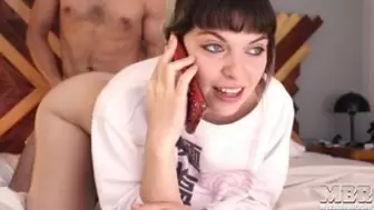 Face to web-cam trying to hide she is being banged with her GF on the phone