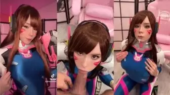 Lady Cosplay D.Va from Overwatch and Blows Rod till Sperm shot