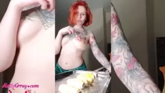 Babe Monstrous Melons Dancing Striptease and Cooking - Sensual Solo