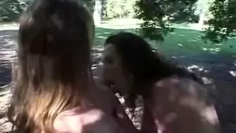 Little April Kisses Her Lesbo Love Outdoors And Sucks Her