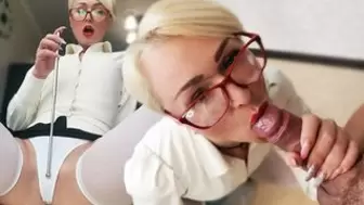 Horny Teacher Swallowing Giant Dong and Bum Fucking until Spunk on Glasses