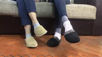 TWO GIRLS DIRTY STINKY SLIPPERS SHOEPLAY IN WORN HOUSE SHOES - MP4 HD