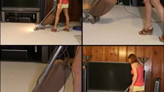 Kristen Vacuuming in Wedge Heels