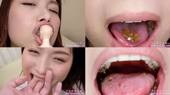 Tsubaki Kato - Showing inside cute girl's mouth, chewing gummy candys, sucking fingers, licking and sucking human doll, and chewing dried sardines mout-90