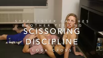 Step Sister's Scissorhold Discipline - Step-Brother Caught Peeping