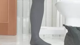 black short boots with square heel and toilet