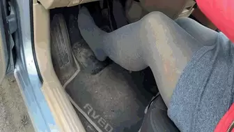 order Pumping car pedals in tights without shoes