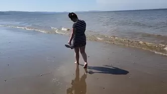 Natalia's Feet Walking In The Sea On The Beach (4K)