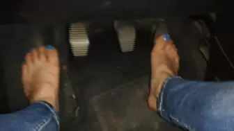 Nude feet pedal pumping highway odometer driving