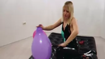 Alla pumps five balloons with a compressor and her mouth and destroys them with her nails and unexpected pops !!!