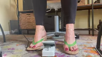 Hot & Flirty Sewing Pedal Pumping in Wedge Flip Flops & Barefoot