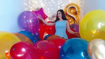 Lena Pops a Room Full of Crystal 16-inch Balloons HD (1920x1080)