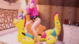 Alla blows up two balloons with her mouth and fucks them hot riding an inflatable dinosaur and gets an orgasm during S2P !!!