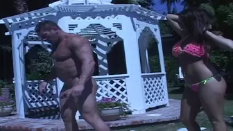 Neighbour hunk comes over to horny blonde's house and they fuck by the pool