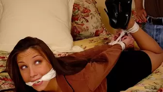 Youthful Businesswoman Celeste Star is Grabbed Outside Her House and Left Hogtied and Gagged on Her Bed! Enhanced