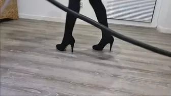 Vacuuming in my Room with Pantyhose and black buffalo High Heels
