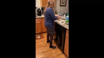 Sexy Chef Deb Working in the Kitchen Wearing Her LuLaRoe Skirt, Black Stockings and Blue Kelly & Katie Ballet Flats with Upskirt Views (1-19-2021) C4S