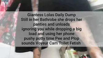 Giantess Lolas Daily Dump Still in her Bathrobe she drops her panties and unloads ignoring you while dropping a big load and using her phone pushy potty time Pee and Plop sounds Voyeur Cam Toilet Fetish avi