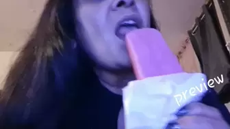 IceCreamPoP Licking and Sucking Mouth Tongue Teeth and Uvula Eating Fetish Fun using the wood stick as a tongue depressor to show you my uvula