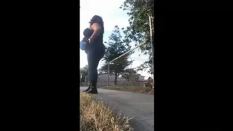BBW Smokes Outside in Worn Boots