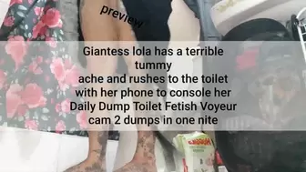 Giantess lola has a terrible tummy ache and rushes to the toilet with her phone to console her pee and plop sound toilet getish voyeur cam avi
