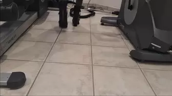 Vacuuming with black boots in my private gym