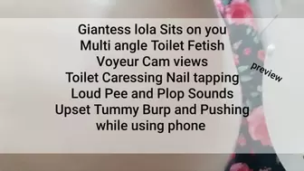 Giantess lola Sits on you Multi angle Toilet Fetish Voyeur Cam views Toilet Caressing Nail tapping Loud Pee and Plop Sounds Upset Tummy Big Bloated Belly Rubbing Burp and Pushing while using phone