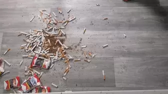 Mila throws away 200 cigarettes - vacuuming