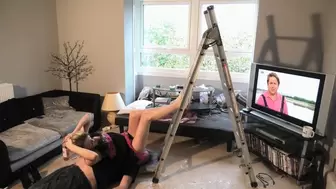 Chelsea Lays On Her Slave On The Floor With Her Legs Up The Ladder (4K)