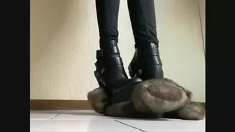 Lerisha rips apart a teddy bear in 6 inch high ankle boots