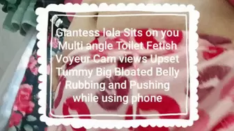 Giantess lola Sits on you Multi angle Toilet Fetish Voyeur Cam views Upset Tummy Big Bloated Belly Rubbing and Pushing while using phone avi