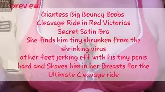 Giantess Big Bouncy Boobs Cleavage Ride in Red Victorias Secret Satin Bra She finds him tiny shrunken from the shrinking virus at her feet jerking off with his tiny penis hard and Shoves him in her Breasts for the Ultimate Cleavage ride