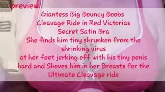 Giantess Big Bouncy Boobs Cleavage Ride in Red Victorias Secret Satin Bra She finds him tiny shrunken from the shrinking virus at her feet jerking off with his tiny penis hard and Shoves him in her Breasts for the Ultimate Cleavage ride mov