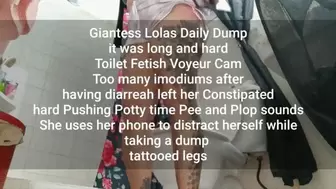 Giantess Lolas Daily Dump it was long and hard Toilet Fetish Voyeur Cam Too many imodiums after having diarreah left her Constipated hard Pushing Potty time Pee and Plop sounds She uses her phone to distract herself while taking a dump avi
