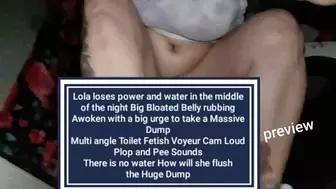 Lola loses power and water in the middle of the night Big Bloated Belly rubbing Awoken with a big urge to take a Massive Dump Multi angle Toilet Fetish Voyeur Cam Loud Plop and Pee Sounds There is no water How will she flush the Huge Dump mov