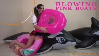 Hannah Blowing Pink Boat By Mouth