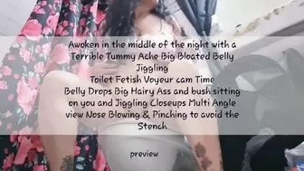Awoken in the middle of the night with a Terrible Tummy Ache Big Bloated Belly Jiggling Toilet Fetish Voyeur cam Time Belly Drops Big Hairy Ass and bush sitting on you and Jiggling Closeups Multi Angle view Nose Blowing & Pinching to avoid the Stench avi