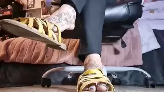 Shoe of the Day Yellow Strappy FlipFlop Sandals ShoePlay Under Giantess Lola Foot and Shoe Fetish VoyeurCam Dangling Toe Tapping Big Toe Pointing at camera Extreme Closeup OneShoe HeelPopping and more just what your looking for mov