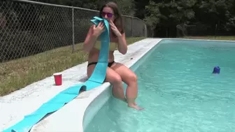 Fayth Blows Up Inflatable Lounger Poolside -WMV