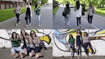 Barefoot walk around the city for girls Arina and Kristina and mature woman Irina (Full with 33% discount) #20210530